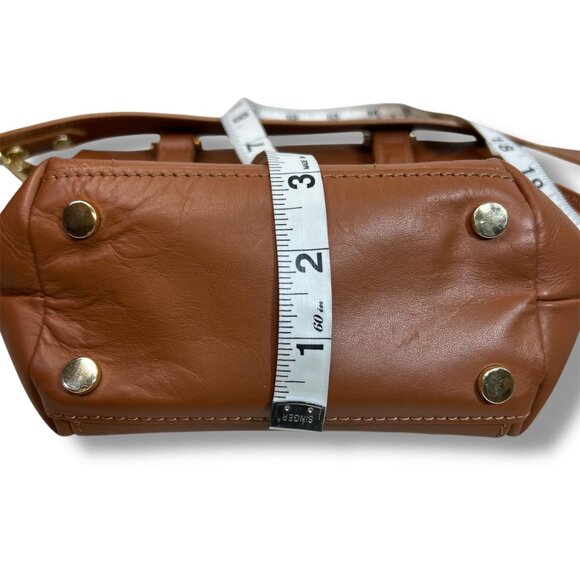 Valentina Fiore Genuine Leather Mini Crossbody Bag Cognac Brown Made In Italy - Picture 9 of 9